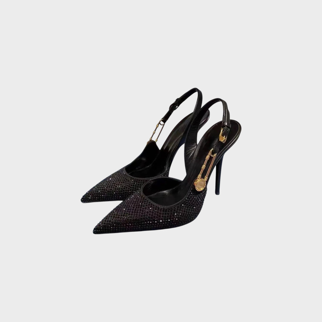 Crystal-Embellished Slingback Heels